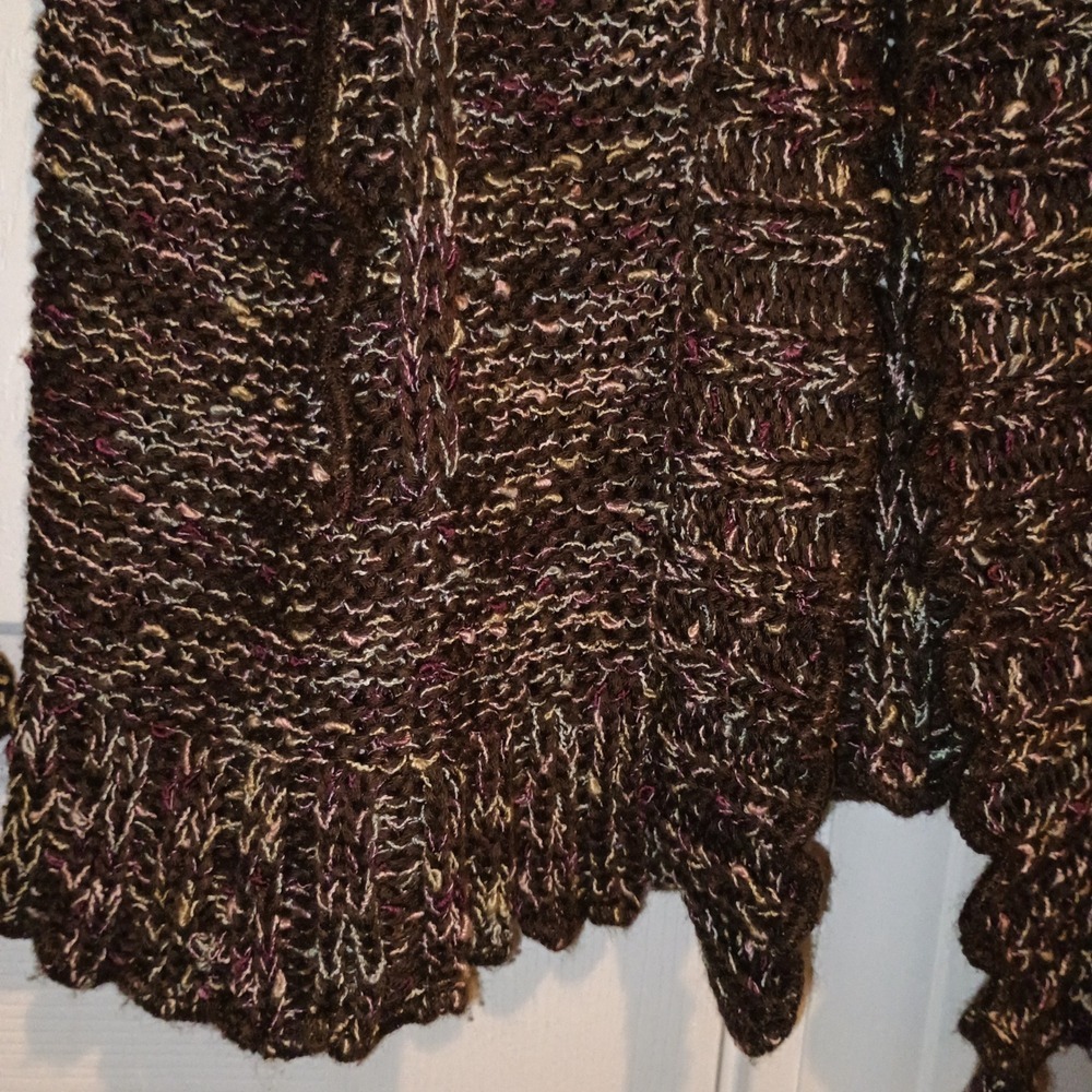 BCBGMAXAZRIA Women's XL Cardigan Sweater Brown Multi Button‎ Ruffle Hem - Picture 7 of 10